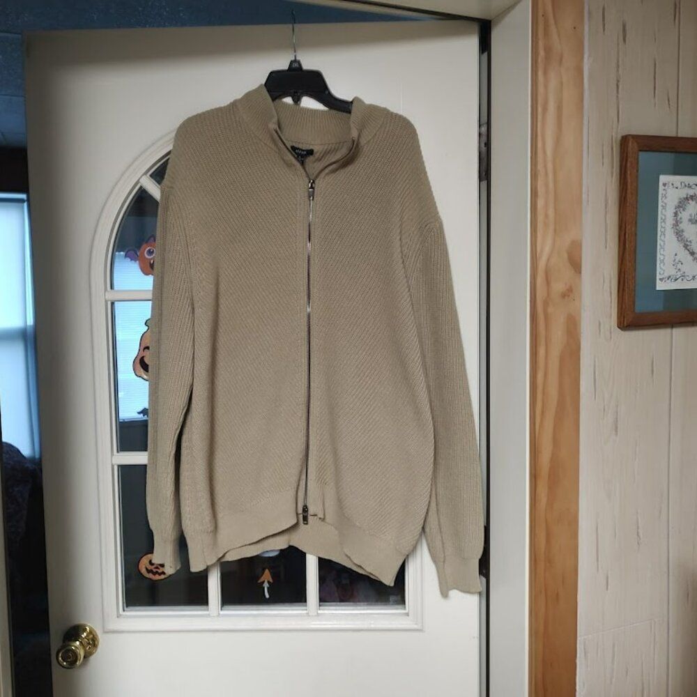 New Alfani Beige Heavy Rib Zip Up Sweater Size Men's XL